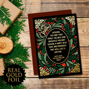 Elegant Artsy Floral Leaves Christmas Gold