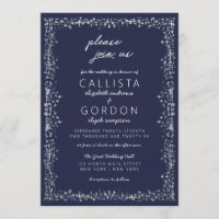 Elegant Artsy Navy Blue Silver Border Wedding