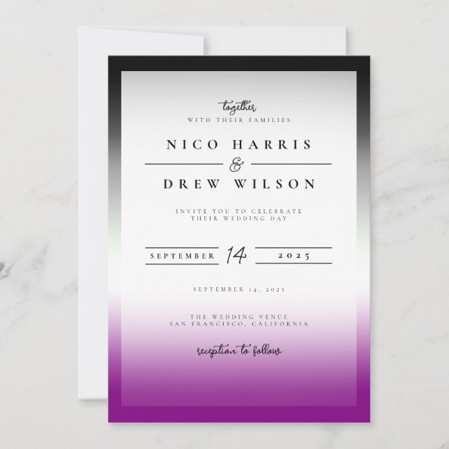 Elegant Asexual Pride Wedding  Invitation (Front)