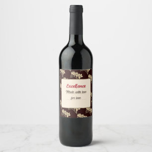 Elegant asian gladioli flowers floral brown wine label
