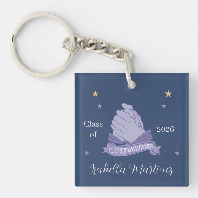 Elegant ASL Congratulations Graduation Acrylic Key Ring (Front)
