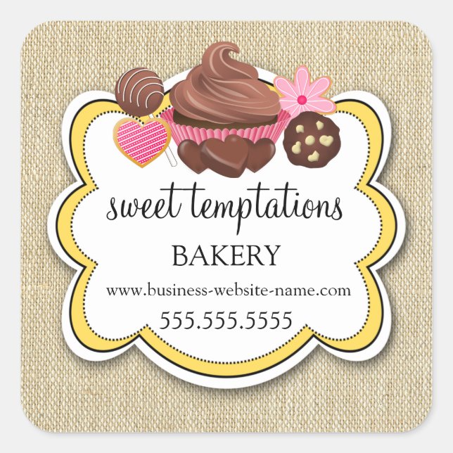 Elegant Assorted Desserts Bakery Packaging Square Sticker (Front)