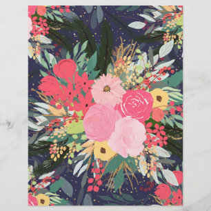 Elegant Astral Aura Winter Floral & Gold Dots Custom Letterhead
