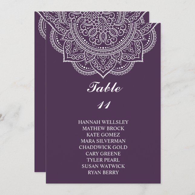 Elegant Aubergine Paisley Wedding Seating Chart Invitation (Front/Back)