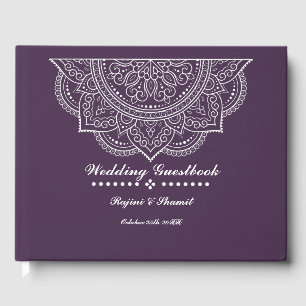 Elegant Aubergine Plum Paisley Mandala Guest Book