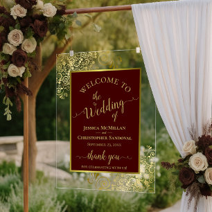 Elegant Auburn Brown & Gold Chic Wedding Welcome Acrylic Sign