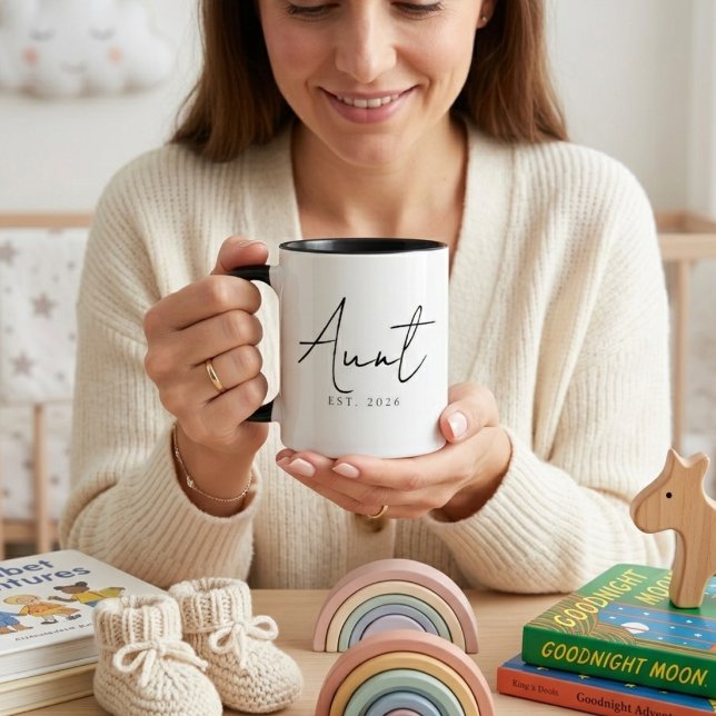 Elegant Aunt EST Year Minimal Family Script Design Mug (Creator Uploaded)