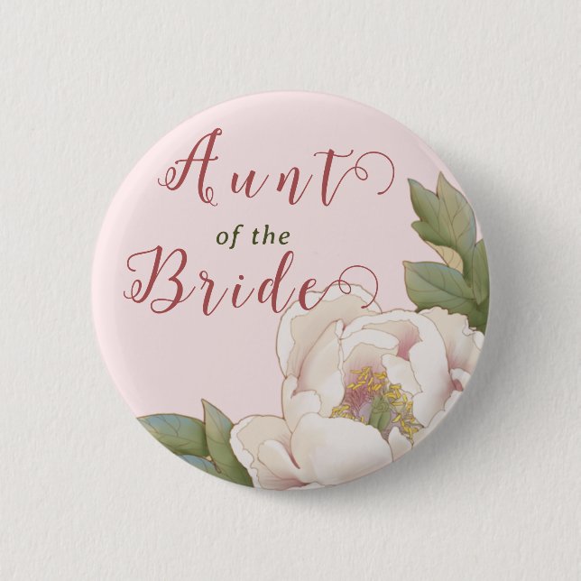 Elegant Aunt of the Bride Blush Pink Floral  6 Cm Round Badge (Front)