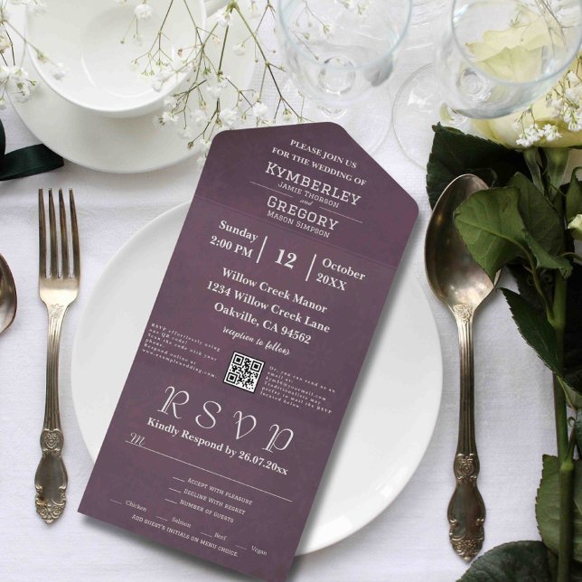 Elegant Autumn Aubergine Grey QR Code All In One Invitation (Creator Uploaded)