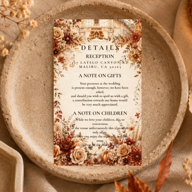 Elegant Autumn Barn Wedding Enclosure Card (Creator Uploaded)