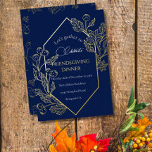 Elegant Autumn Berry Frame Dark Blue Gold Script