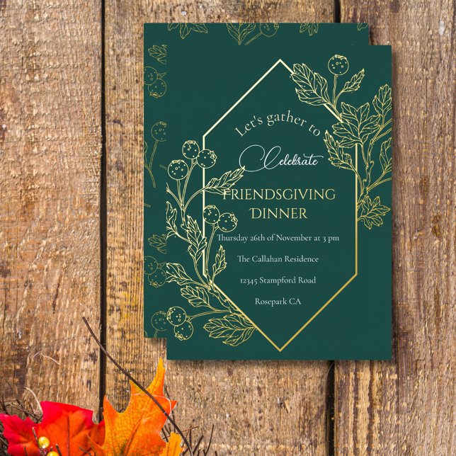 Elegant Autumn Berry Frame Dark Teal Gold Script (Creator Uploaded)