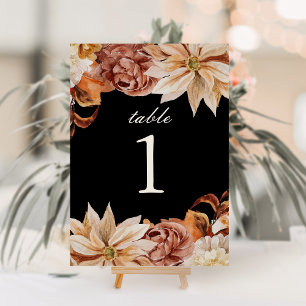 Elegant Autumn Black Wedding Table Number