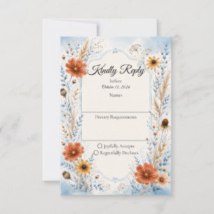 Elegant Autumn Blue Floral Wedding RSVP Card