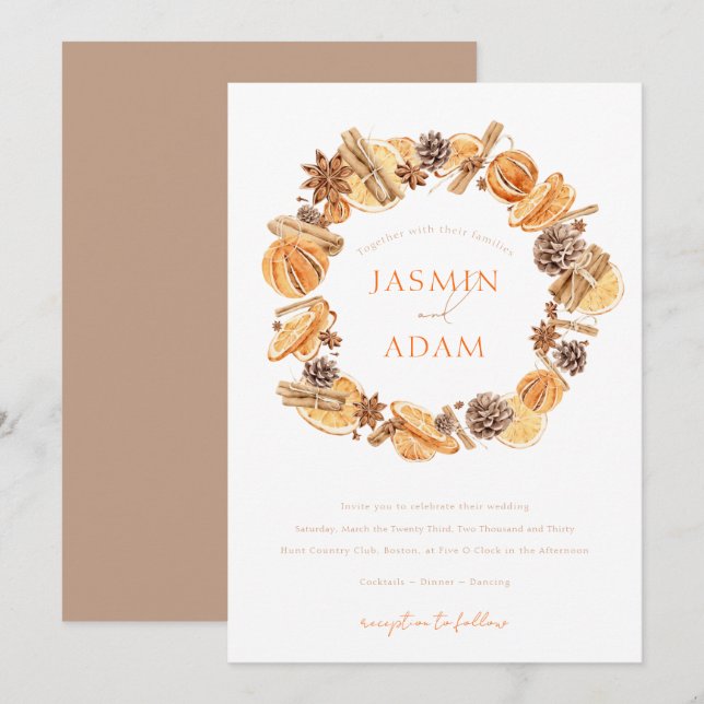 Elegant Autumn Botanical Pumpkin Wedding Invitation (Front/Back)