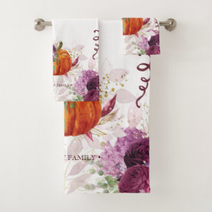 Elegant Autumn Burgundy Family Name Bath Towel Set