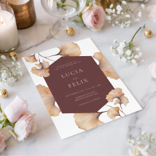 Elegant Autumn Burnt Orange Floral Wedding Invitation