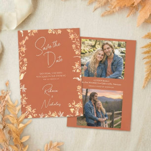 Elegant Autumn Burnt Orange Wildflowers 2 Photo Save The Date