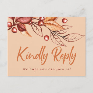 Elegant Autumn Earth tone Terracotta Wedding RSVP Postcard