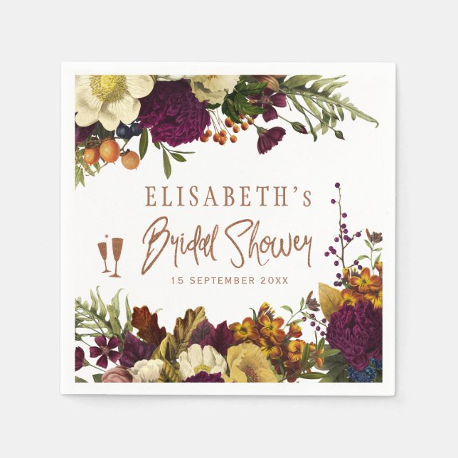 Elegant autumn fall floral custom bridal shower napkin (Front)