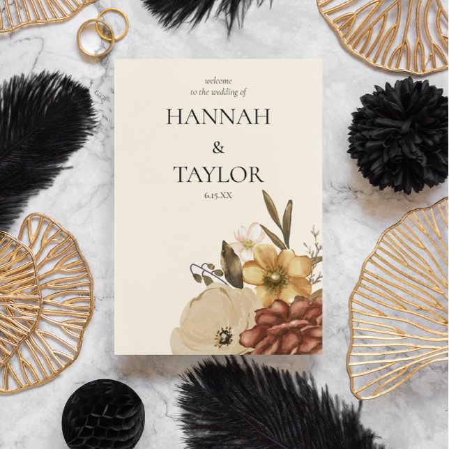 Elegant Autumn Fall Floral Flap Wedding Program Programme (Creator Uploaded)