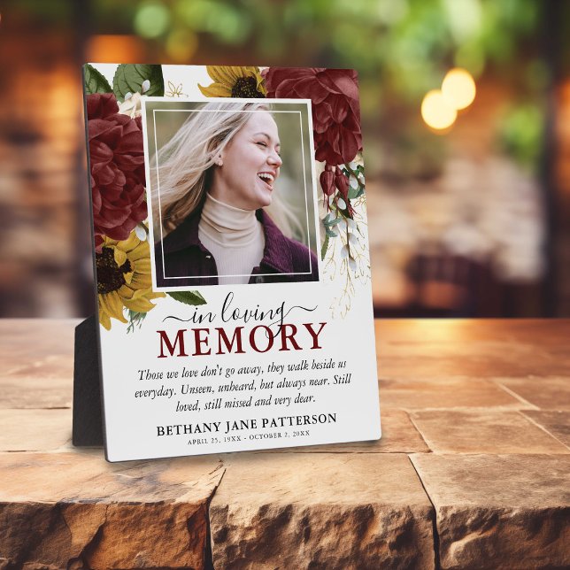 Elegant Autumn Fall Floral Photo Memorial  Plaque (Creator Uploaded)