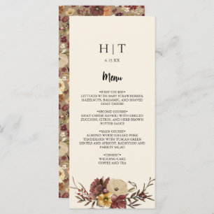 Elegant Autumn Fall Floral Wedding Menu Card