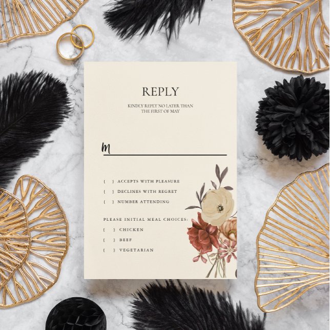 Elegant Autumn Fall Floral Wedding RSVP Reply Card (Creator Uploaded)