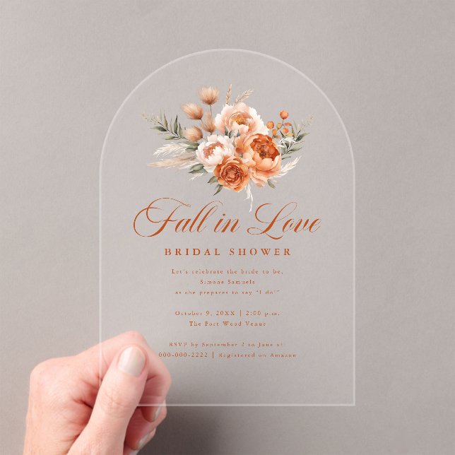 Elegant Autumn Fall In Love Bridal Shower Acrylic Invitations (Insitu (Handheld))