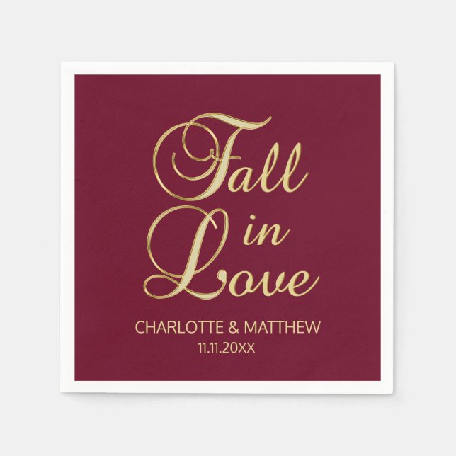 Elegant Autumn Fall in Love Burgundy Wedding Napkin (Front)