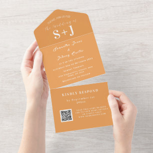 Elegant Autumn Fall QR Code Wedding RSVP All In One Invitation