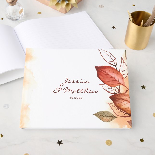 Elegant Autumn Fall Watercolor Floral Wedding  Guest Book (Creator Uploaded)