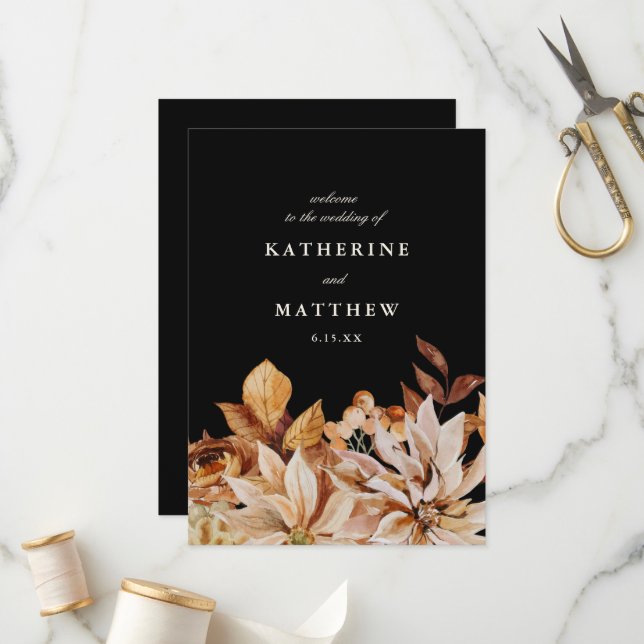 Elegant Autumn Floral Black Wedding Program Programme (Front/Back In Situ)