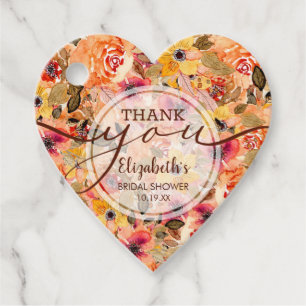 Elegant Autumn Floral Bridal Shower Thank You Favour Tags