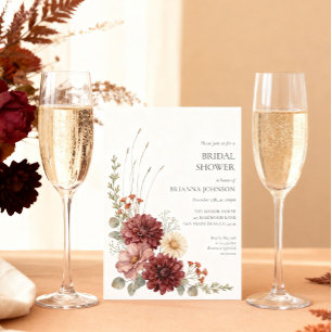 Elegant Autumn Floral Burgundy Bridal Shower Invitation