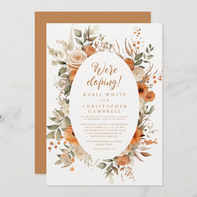Elegant Autumn Floral Burnt Orange Elopement Party Invitation (Creator Uploaded)