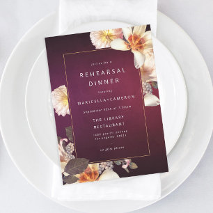 Elegant Autumn Floral Cream Plum Rehearsal Dinner Invitation