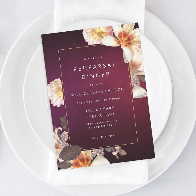 Elegant Autumn Floral Cream Plum Rehearsal Dinner Invitation (Creator Uploaded)