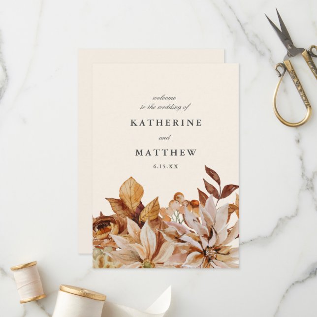 Elegant Autumn Floral Earth Tones Wedding Program Programme (Front/Back In Situ)