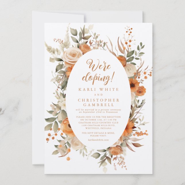 Elegant Autumn Floral Frame Elopement Reception Invitation (Front)