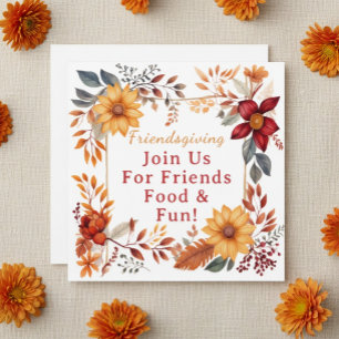 Elegant Autumn Floral Frame Friendsgiving Dinner  Holiday Card