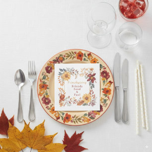 Elegant Autumn Floral Frame Friendsgiving Dinner Napkin