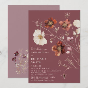 Elegant Autumn Floral Mauve Birthday Party Invitation