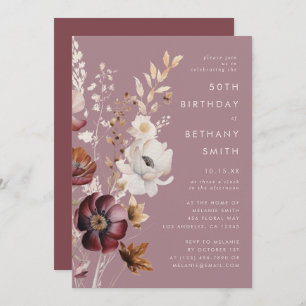 Elegant Autumn Floral Mauve Birthday Party Invitation