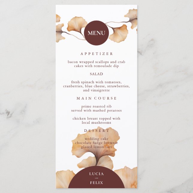 Elegant Autumn Floral Minimalist Wedding Dinner Menu (Front)