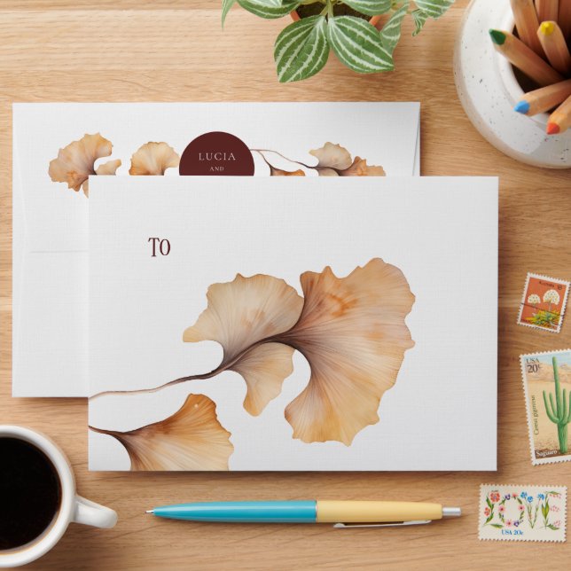 Elegant Autumn Floral Minimalist Wedding Envelope (Desk)