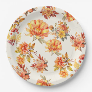 Elegant Autumn Floral Paper Plate