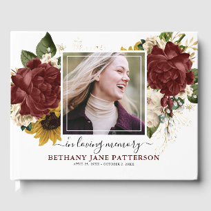 Elegant Autumn Floral Photo Memorial Keepsake Guest Book