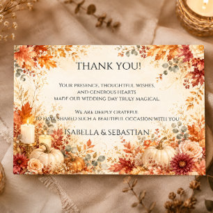 Elegant Autumn Floral Pumpkin Wedding Thank You Card