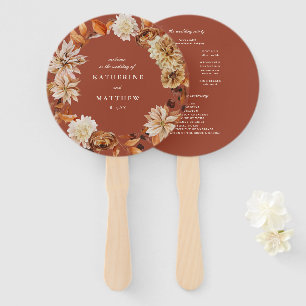 Elegant Autumn Floral Terracotta Wedding Program Hand Fan